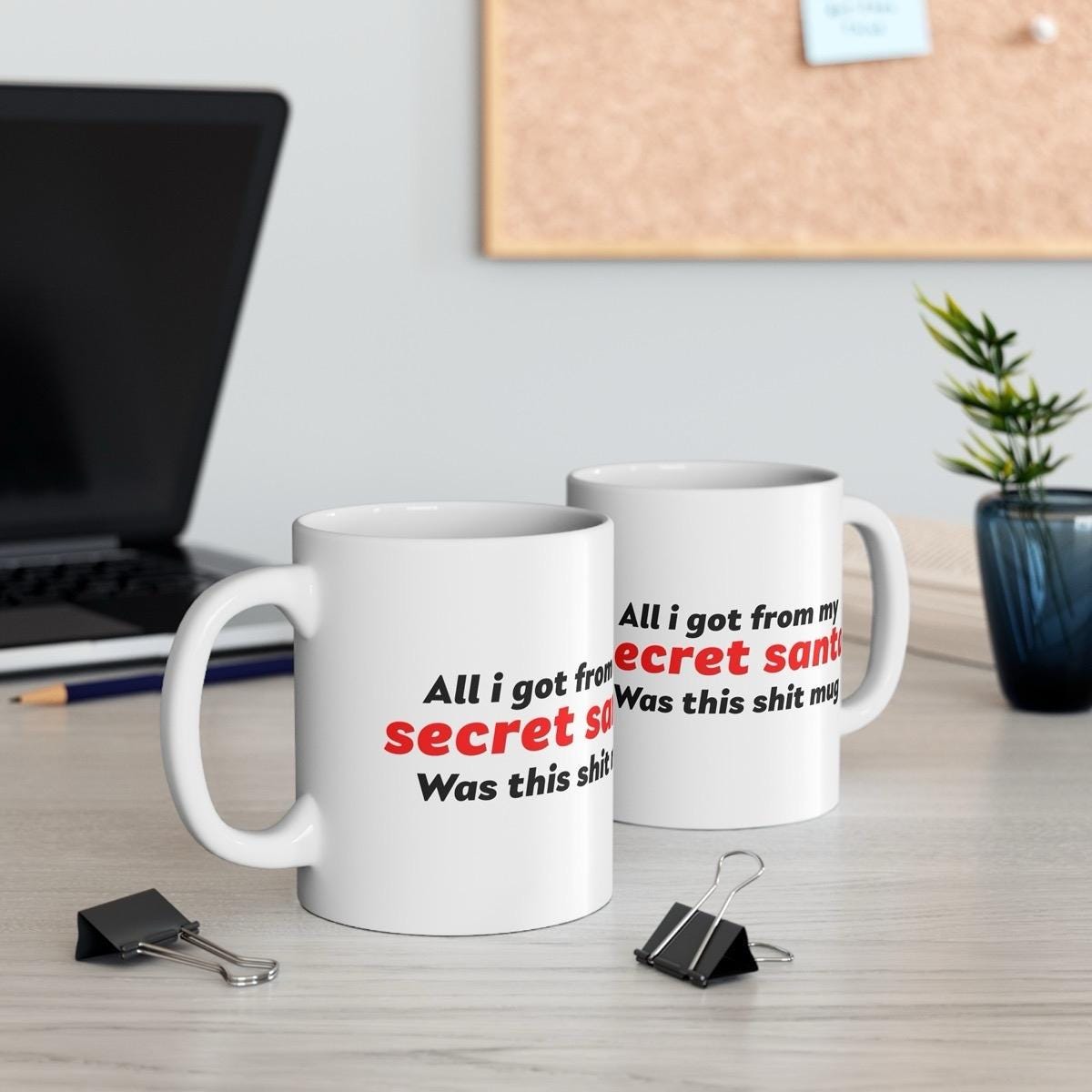 Secret santa mug - perfect for hot beverages - cup, drinkware tea reuse tumbler washable ceramic reusable coffee xmas mugs mean festive fun