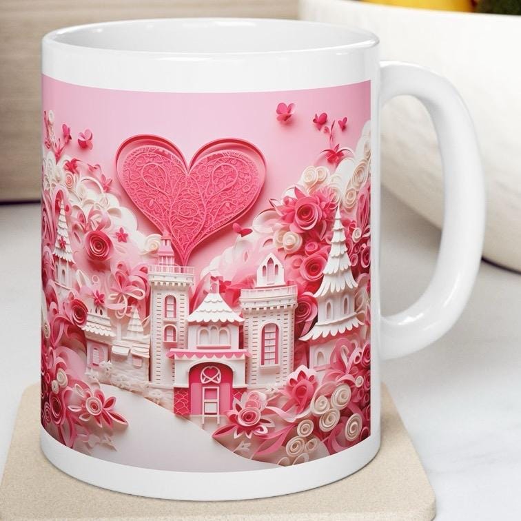 Barbie style house 3d mug - pink hearts design - perfect valentine's day gift - tumblers, drinkware cup bottles washable reusable girlfriend