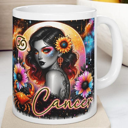 Cancer star sign astrology mug - perfect gift for coffee lovers - drinkware washable reusable reuse cup tumbler ceramic cute  mug novelty mu