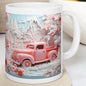 Festive retro pink truck christmas wonderland mug - secret santa stocking filler gift - gifts drinkware reusable washable tumbler xmas mugs