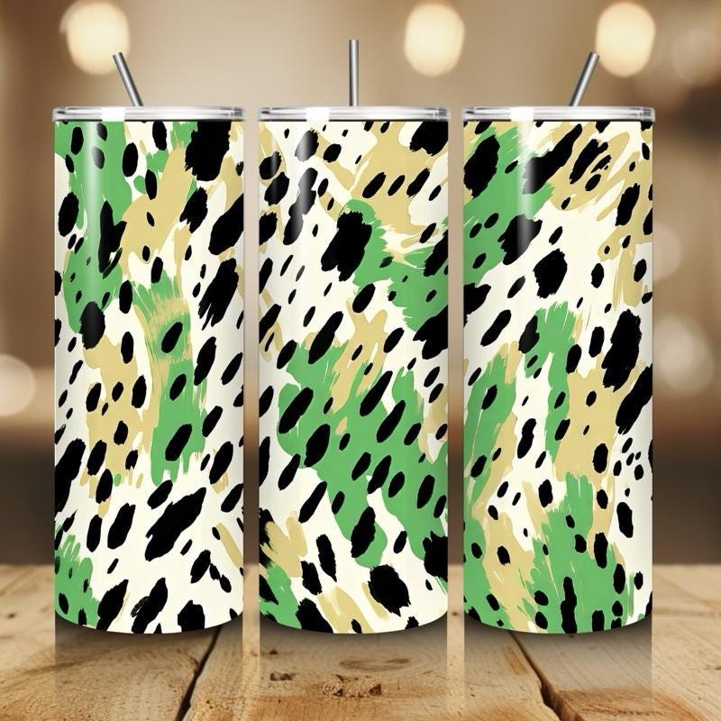 Green leopard print tumbler 20oz - perfect for on-the-go hydration - vacuum flask - cup drinkware mug bottles water bottles bottled portable