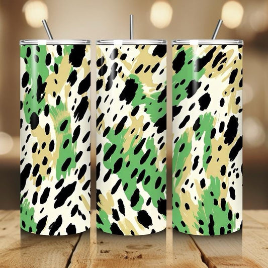 Green leopard print tumbler 20oz - perfect for on-the-go hydration - vacuum flask - cup drinkware mug bottles water bottles bottled portable