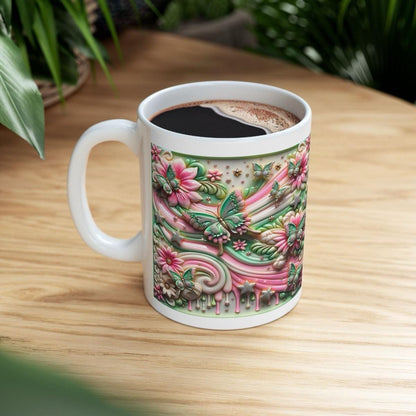 Pink butterfly flower 3d mug - perfect for your morning drinks - drinkware, tumblers coffee stylish tea washable reusable reuse cup ceramic