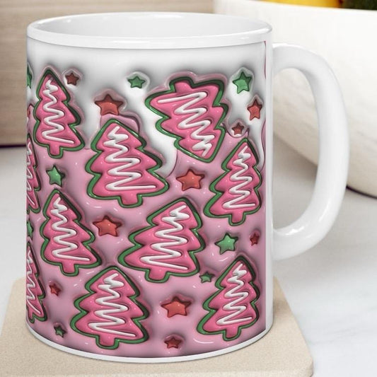 3d pink christmas trees mug - perfect for hot drinks - tumblers, drinkware reusable washable cup reuse ceramic coffee secret santa gift fun