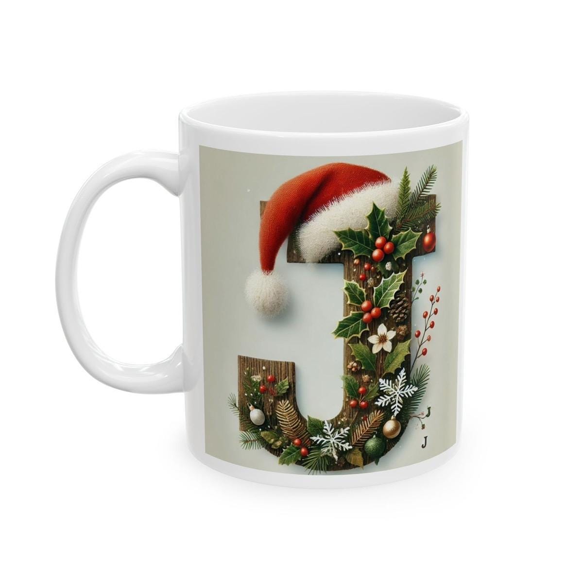 Personalised 'j' edition christmas mug - unique gift for xmas - stocking filler - drinkware washable reusable reuse ceramic cup tumbler coff