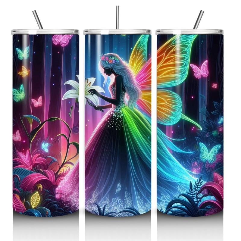 Fairy butterfly tumbler 20oz - perfect for on-the-go hydration - vacuum flask - cup drinkware mug bottles water bottles bottled portable gif