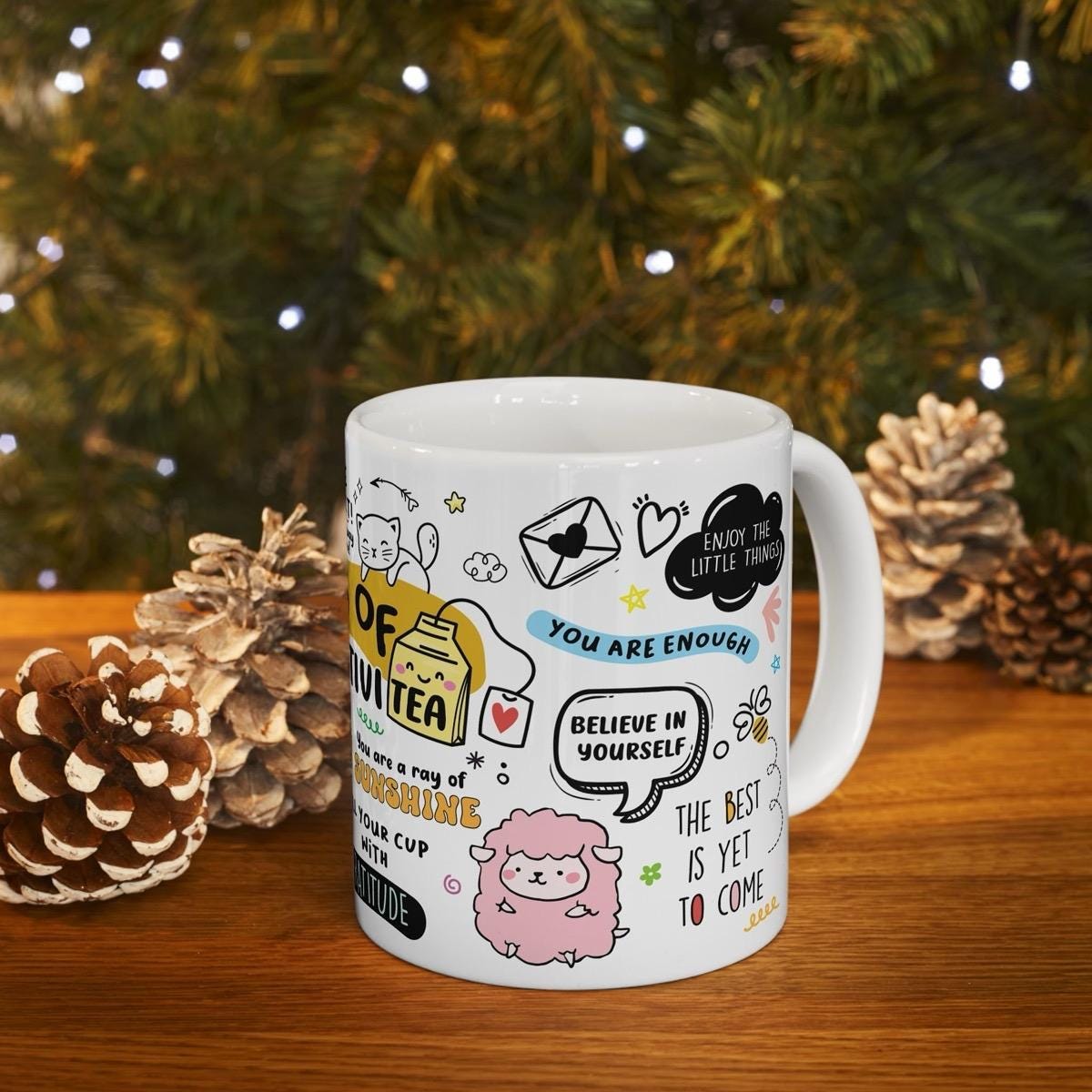 Mug of positivity for mental health and anxiety with affirmations - cup, drinkware tumblers bottles ceramic reusable reuse coffee washable t