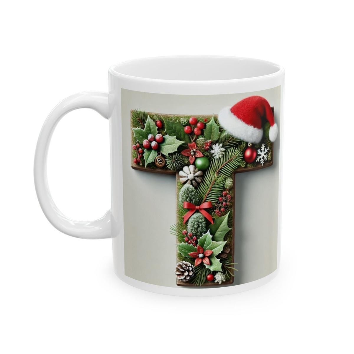 Personalised 't' edition christmas mug - unique gift for xmas - stocking filler - drinkware washable reusable reuse ceramic cup tumbler coff