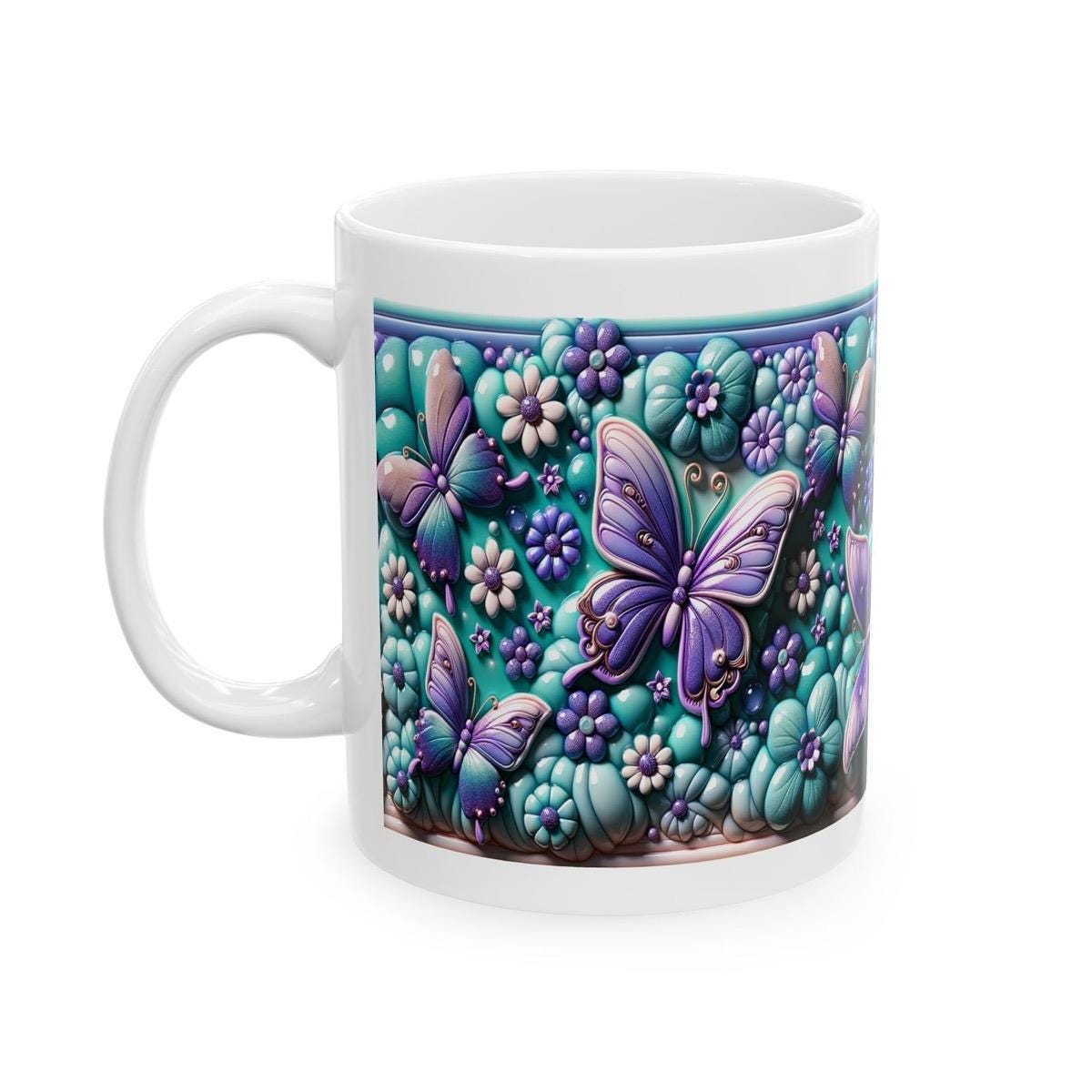 Turquoise purple 3d butterfly mug - perfect for drinking - drinkware washable reusable coffee cup reuse tumbler ceramic xmas mugs tea