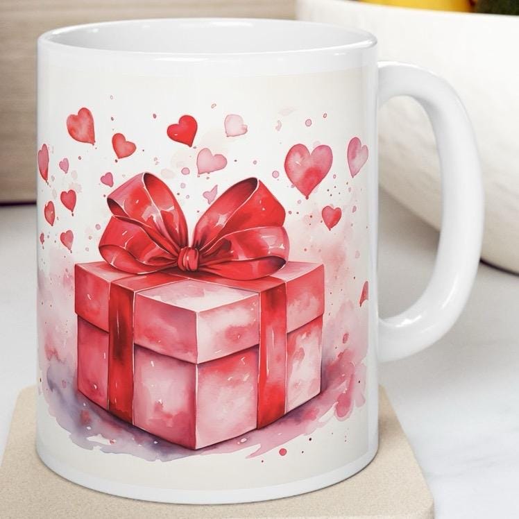 Red pink christmas mug with bow - secret santa or stocking filler gifts xmas christmas valentines drinkware reuse tumbler reusable washable