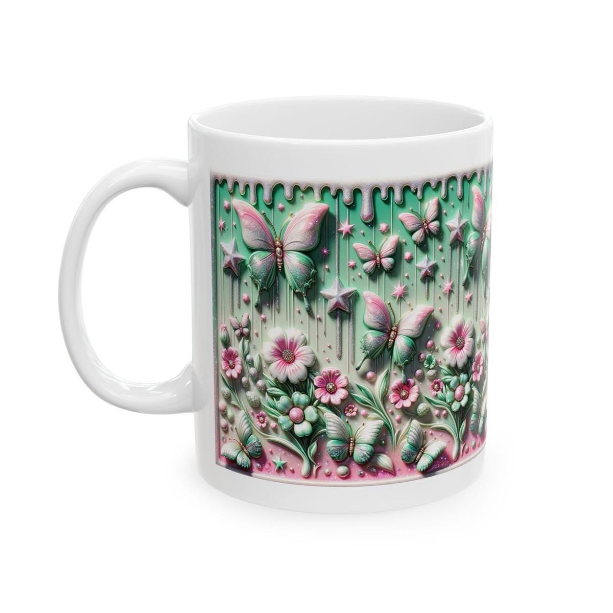 Butterfly flower star 3d mug - perfect for coffee and tea xmas mugs festive  drink drinkware washable reusable tumbler reuse ceramic cute gi