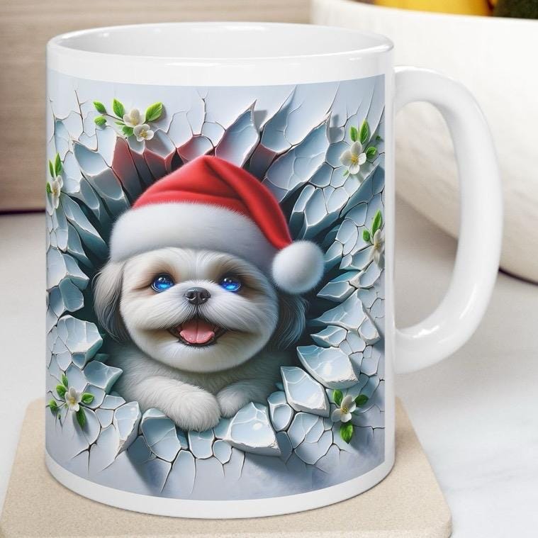Shih tzu xmas mug - perfect christmas gift for dog lovers - decor, poster drinkware reusable tumbler coffee washable reuse ceramic cup funny