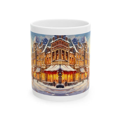Christmas town village cute mug - secret santa stocking filler gift drinkware washable reuse tumbler reusable ceramic coffee cup neutral mug