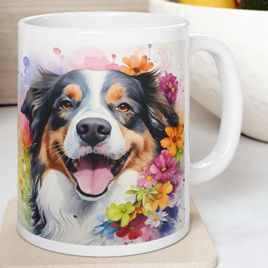 Australian shepherd floral mug - perfect gift for dog lovers - xmas, christmas, and birthday puppy - drinkware, coffee washable tumbler cera