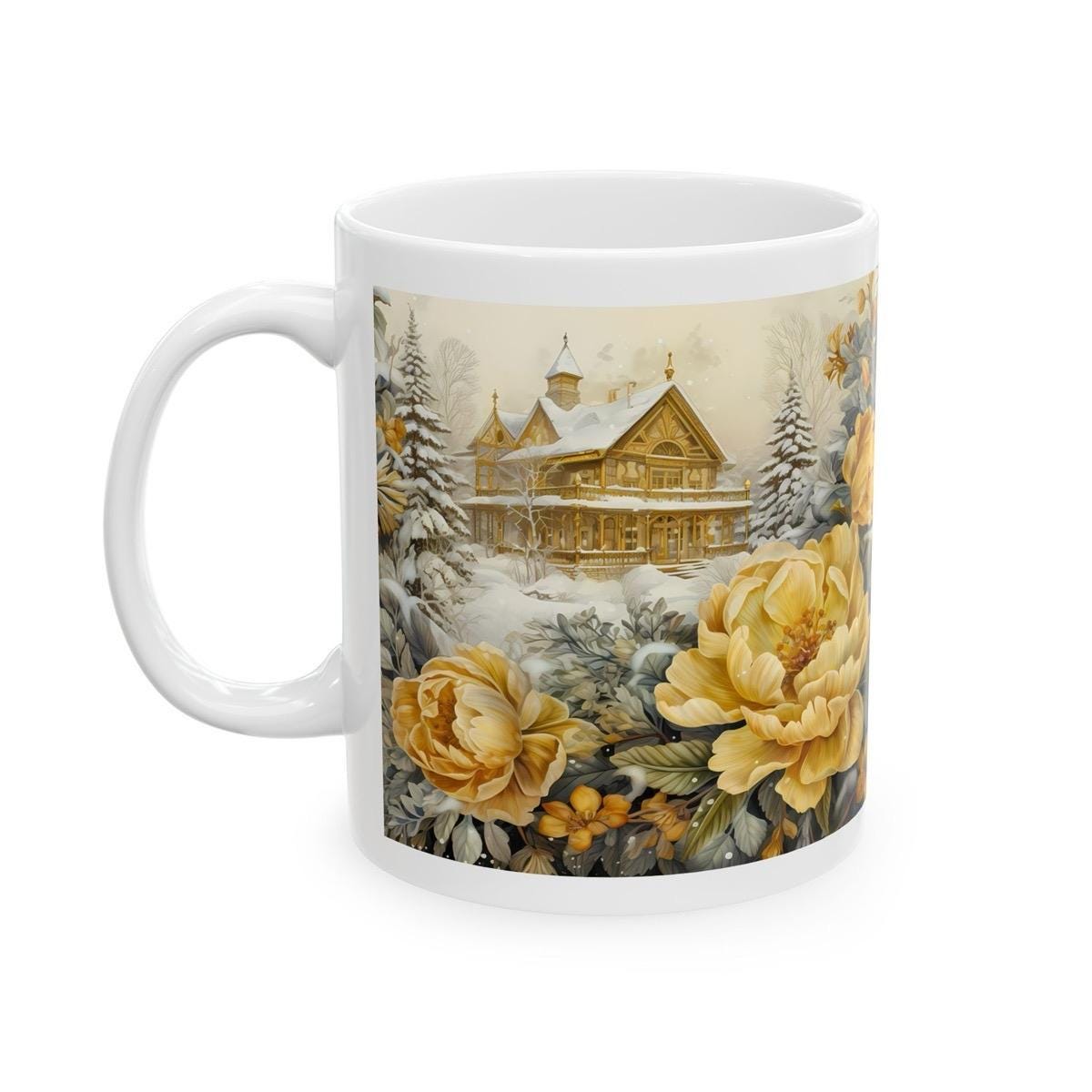 Winter floral cute christmas mug gift secret santa stocking filler - perfect for christmas gift giving drinkware washable tumbler cup reuse