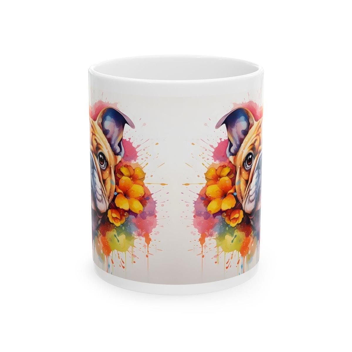 Bulldog art floral mug - perfect gift for dog lovers - xmas, christmas, and birthday - washable - drinkware coffee tumblers reusable cup reu
