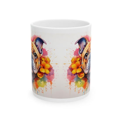 Bulldog art floral mug - perfect gift for dog lovers - xmas, christmas, and birthday - washable - drinkware coffee tumblers reusable cup reu