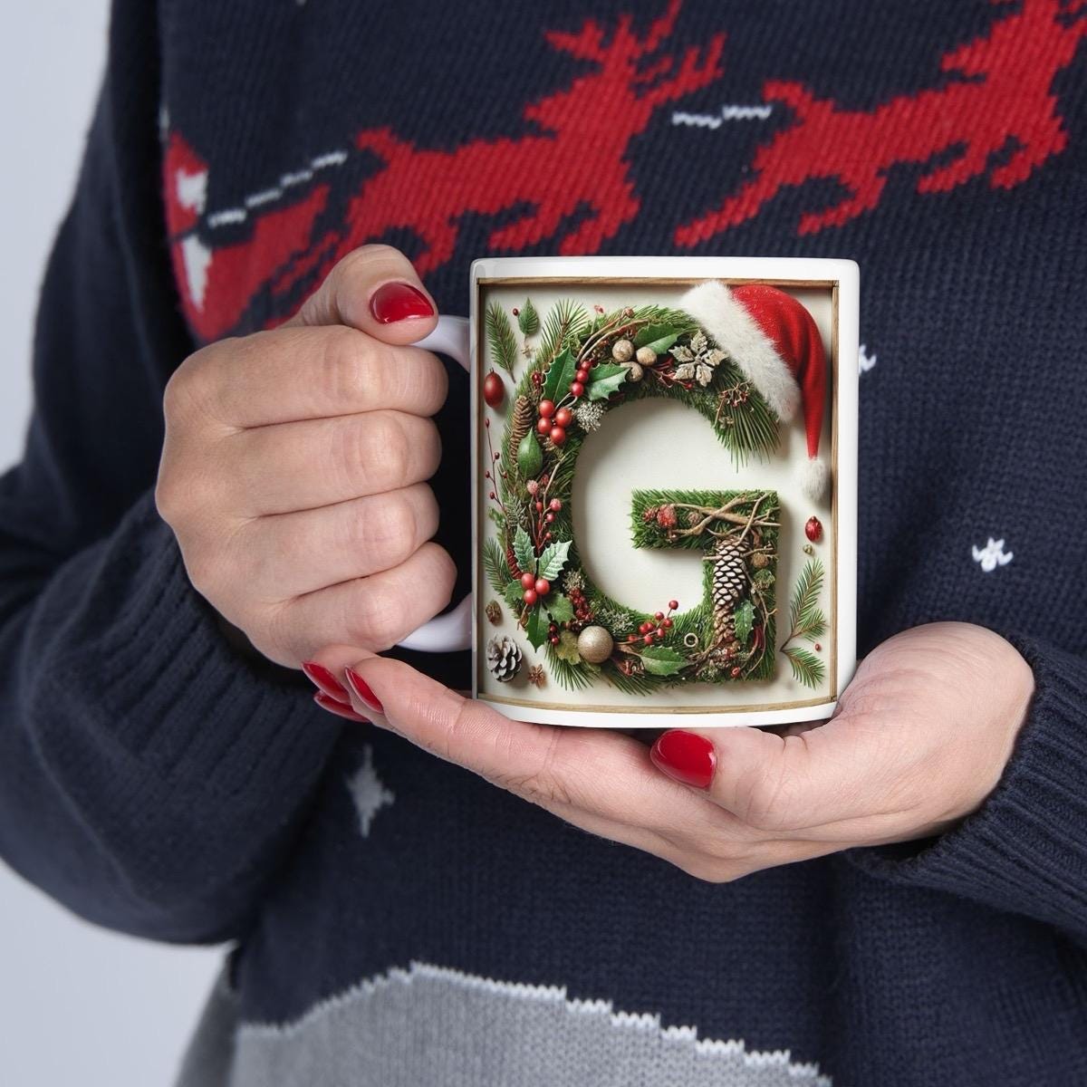 Personalised 'g' edition christmas mug - unique gift for xmas - stocking filler - drinkware washable reusable reuse ceramic cup tumbler coff
