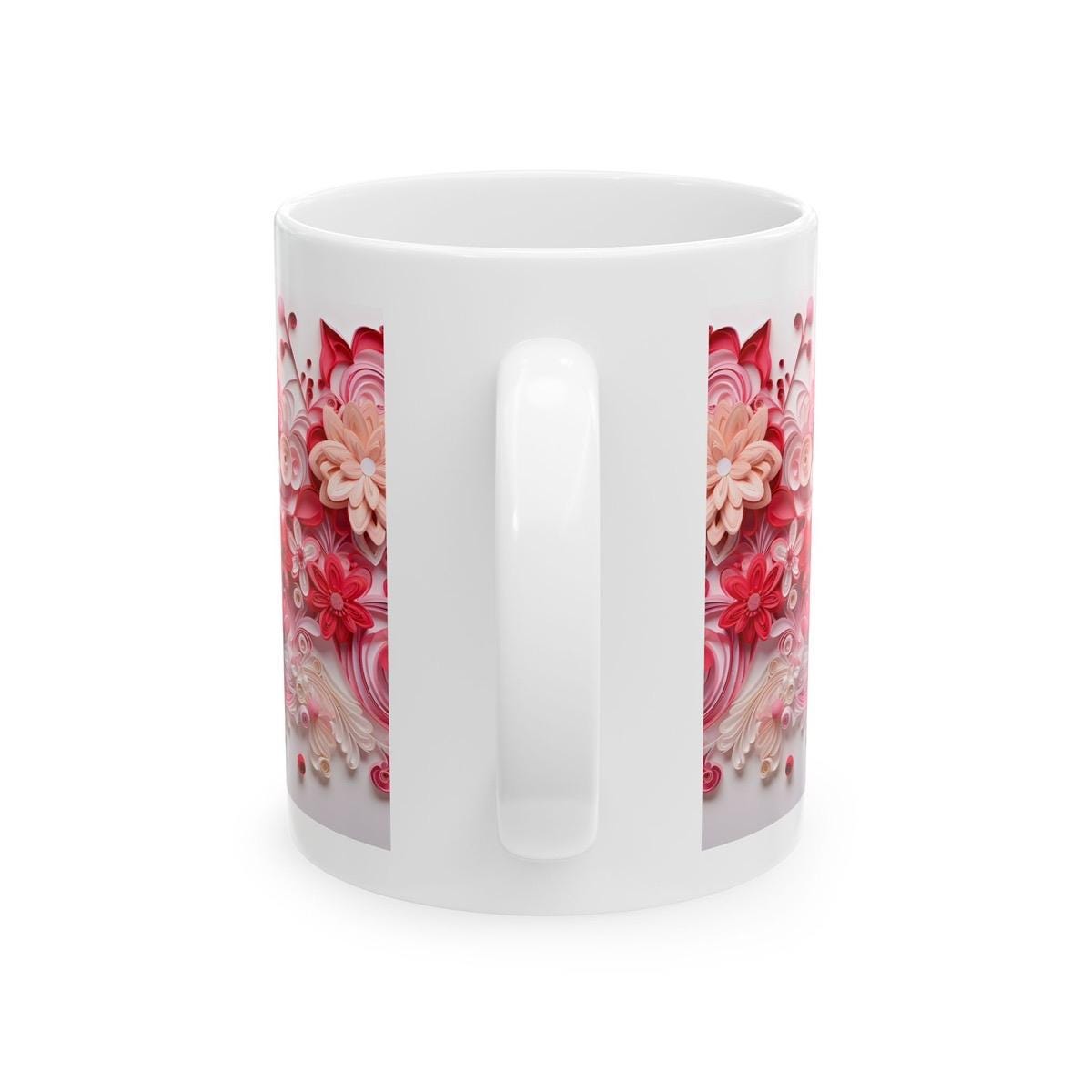 Cute pink red floral 3d design mug - perfect xmas christmas valentine's gift for drinkware lovers husband wife girlfriend boyfriend washable