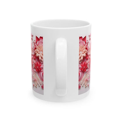 Cute pink red floral 3d design mug - perfect xmas christmas valentine's gift for drinkware lovers husband wife girlfriend boyfriend washable