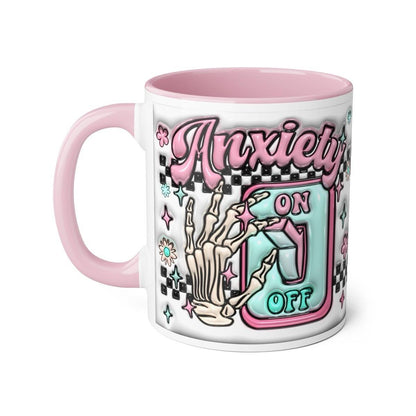 Funny cute anxiety mug with pink handle and interior - perfect for anxiety relief drinkware cup tumbler reusable reuse washable ceramic coff