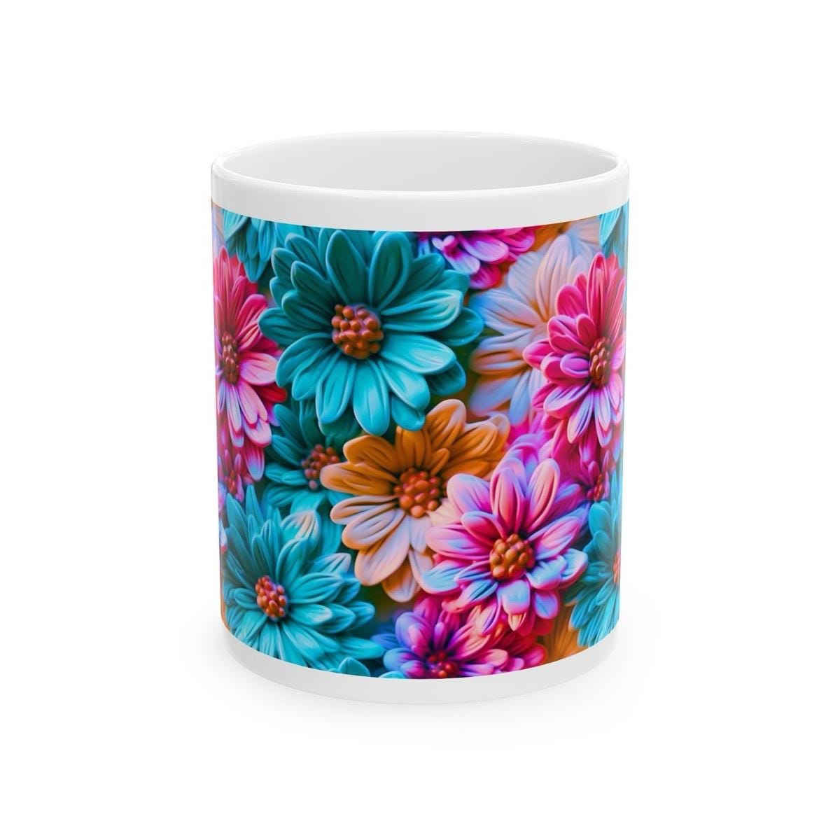Neon 3d flower mug - perfect for your morning drinks - drinkware, glass tumblers cup reusable washable ceramic coffee reuse xmas mugs tea fe