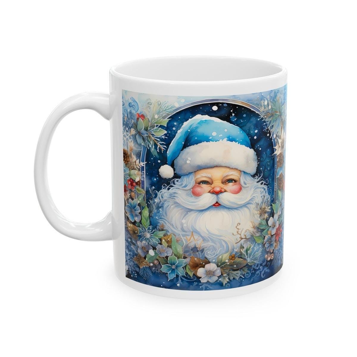Cute blue santa christmas mug secret santa stocking filler drinkware tumbler cup washable reuse reusable ceramic coffee xmas mugs tea festiv