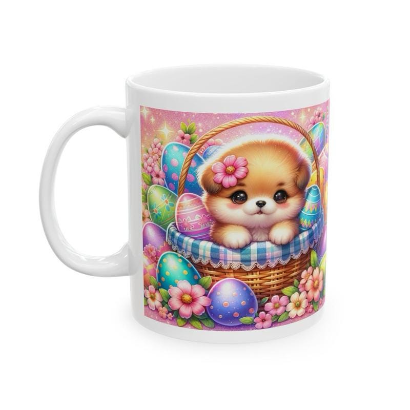 Easter puppy dog mug - cute gift - perfect for hot drinks - drinkware, tumblers cup bottles reusable washable portable reuse ceramic coffee