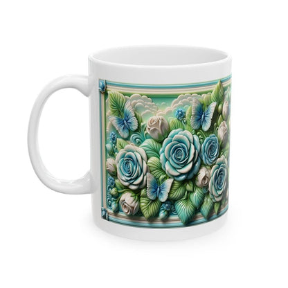 Roses and butterflies 3d mug - perfect for coffee and tea - drinkware, cup tumblers bottles reusable washable xmas mugs festive cute girly