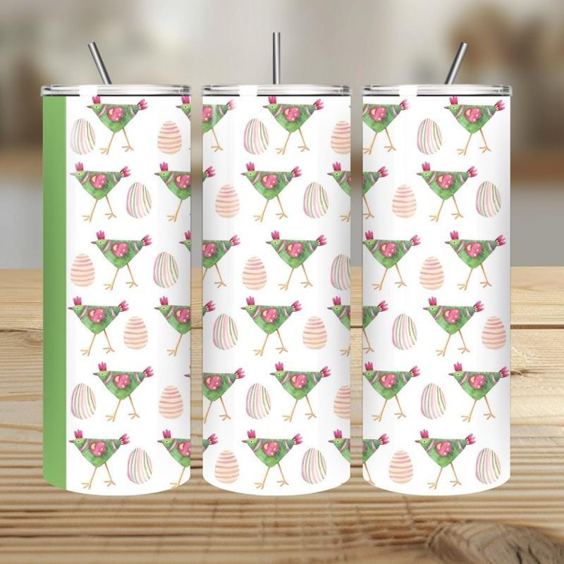 Cute easter chicken pattern tumbler 20oz - perfect for drinks - mug, drinkware cup bottles flasks bottled portable mothers day flask bottle