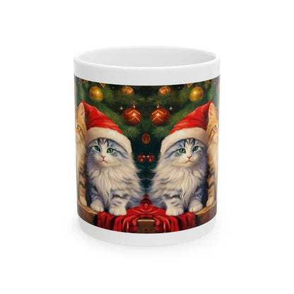 Christmas kitten cat cute mug - secret santa stocking filler gift drinkware tumbler cup washable reuse coffee reusable ceramic mugs pet cust