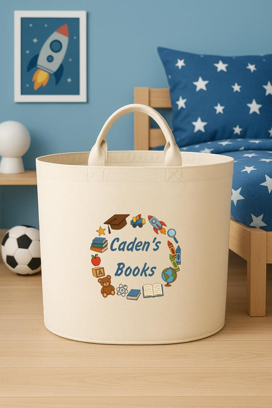 Personalised book basket storage Felt Trug, perfect gifts boys kids gift fun storage basket trugs toy storage cute friend mum book storage