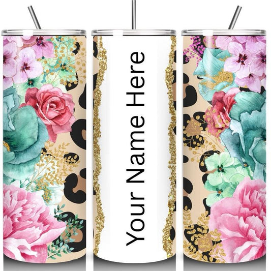 Floral leopard cute tumbler 20oz - perfect for on-the-go hydration - vacuum flask - cup drinkware mug bottles water bottles bottled