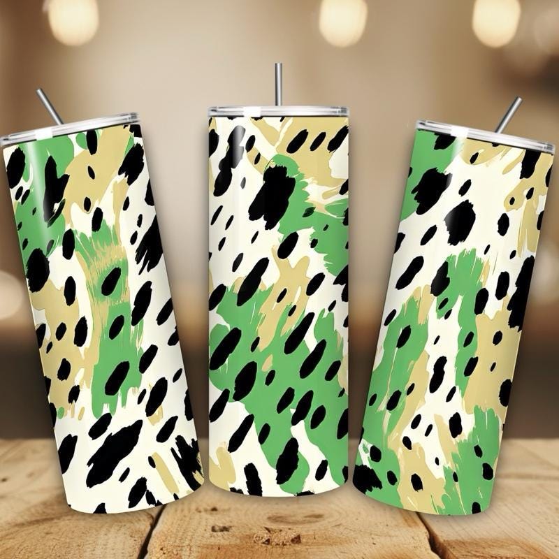 Green leopard print tumbler 20oz - perfect for on-the-go hydration - vacuum flask - cup drinkware mug bottles water bottles bottled portable