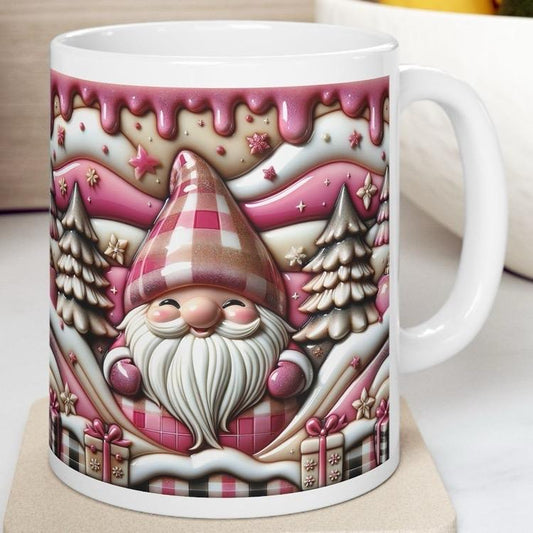 3d pink christmas gnome gonk mug – festive holiday cup with sweet candy-inspired design, perfect for cozy sips! gift drinkware tumblers bo