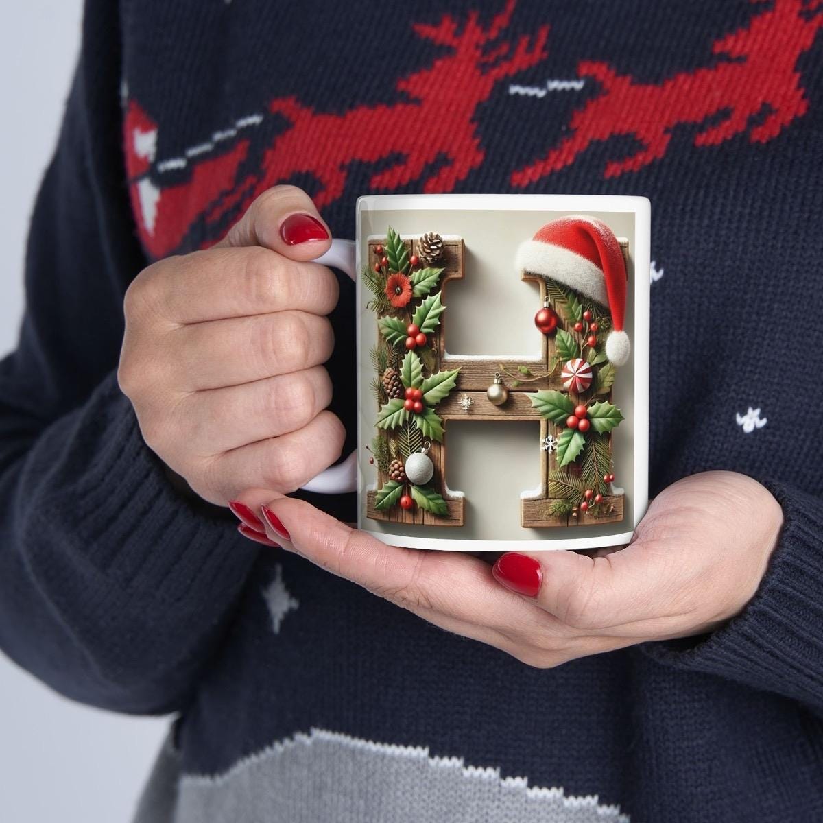 Personalised 'h' edition christmas mug - unique gift for xmas - stocking filler - drinkware washable reusable reuse ceramic cup tumbler coff