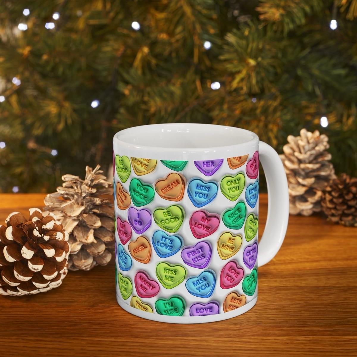 Cute love hearts sweets mug - kiss me miss me love you, perfect for drinking drinks - drinkware, tumblers cup reusable washable ceramic reus