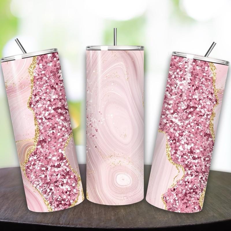 Cute pink marble 20oz glitter girly tumbler style - perfect for any occasion drinkware flasks mug bottles water bottles bottled stylish beve