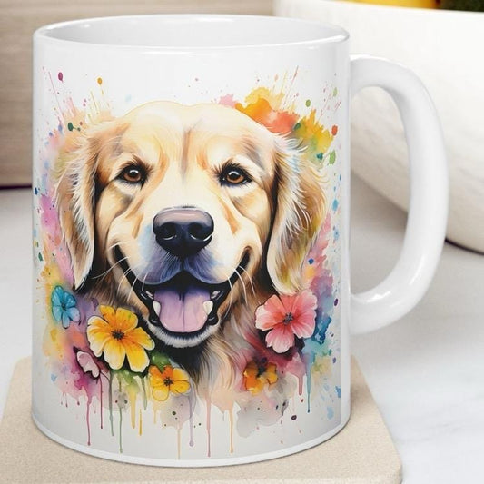 Golden retriever floral art mug for dog lovers - perfect xmas christmas gift drinkware  washable reusable coffee reuse tumbler cup ceramic t