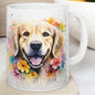 Golden retriever floral art mug for dog lovers - perfect xmas christmas gift drinkware  washable reusable coffee reuse tumbler cup ceramic t
