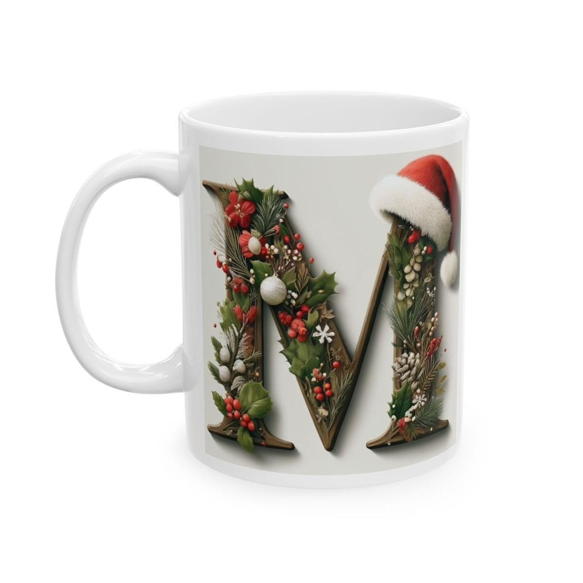 Personalised 'm' edition christmas mug - unique gift for xmas - stocking filler - drinkware washable reusable reuse ceramic cup tumbler coff