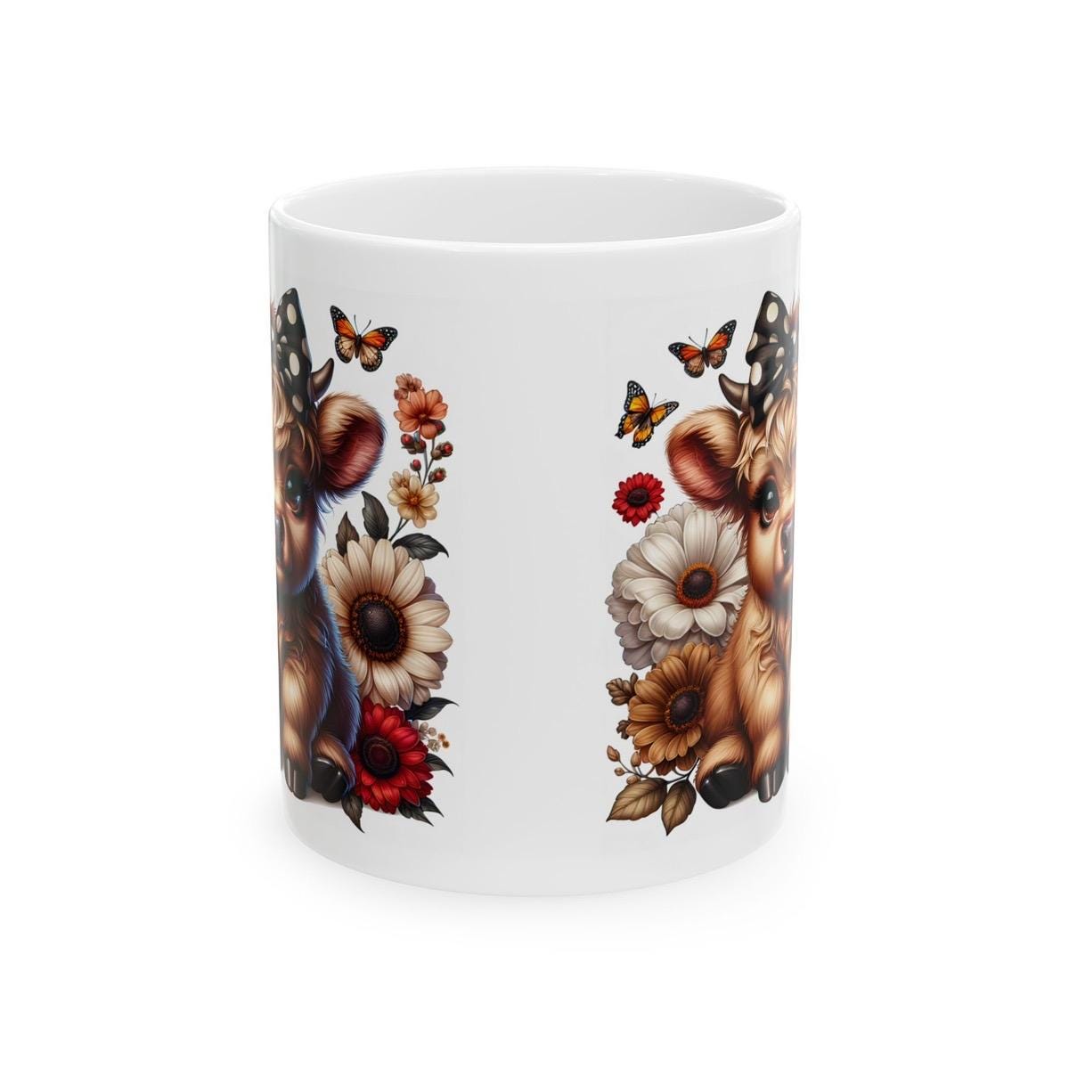 Highland cow 3d mug with bow for coffee and tea - cup, drinkware tumblers ceramic bottles washable reusable reuse xmas mugs festive cute gir