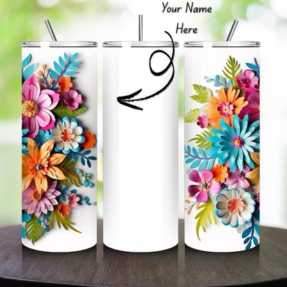 Personalised tumbler floral style 20oz - perfect for on-the-go hydration - vacuum flask - cup drinkware mug bottles water bottles bottled po