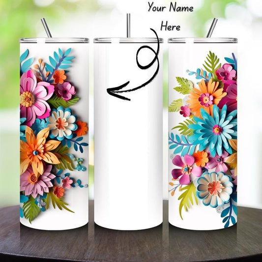 Personalised tumbler floral style 20oz - perfect for on-the-go hydration - vacuum flask - cup drinkware mug bottles water bottles bottled po