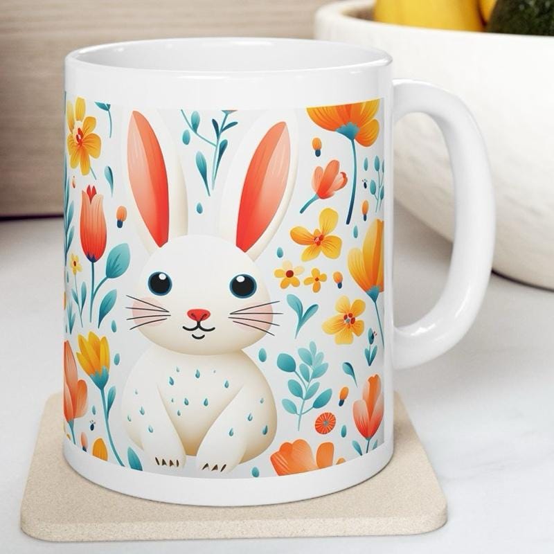 Easter bunny mug - cute gift - perfect for hot drinks - drinkware, tumblers cup bottles reusable washable portable reuse ceramic coffee east