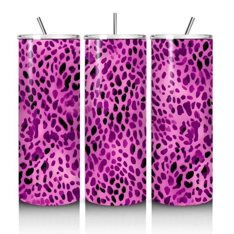 Purple leopard print tumbler 20oz - perfect for on-the-go hydration - vacuum flask - cup drinkware mug bottles water bottles bottled portabl
