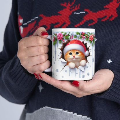 Christmas kitten 3d mug - perfect for hot beverages - tumblers, drinkware cup bottles kitty ceramic washable reusable reuse coffee xmas mugs