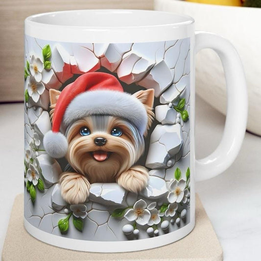 Yorkie yorkshire terrier xmas christmas mug - perfect for hot drinks - drinkware cup ceramic tumbler reusable washable reuse coffee funny cu