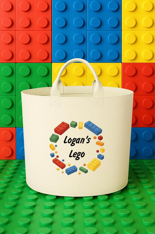 Personalised building blocks storage Felt Trug, perfect gifts boys kids gift fun storage basket trugs toy storage cute friend leg
