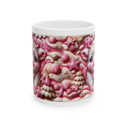 3d pink highland cow christmas mug – adorable festive design with candy accents, perfect for holiday gifting! drinkware reusable washable